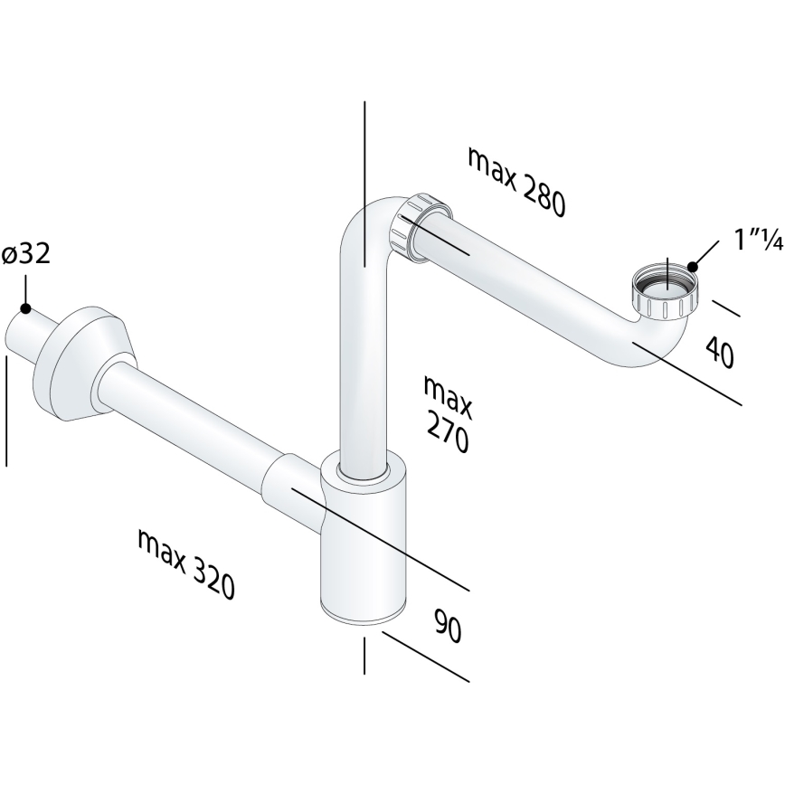 Sifon de lavoar pentru mobilier Bruckner CRONO DN32 alb