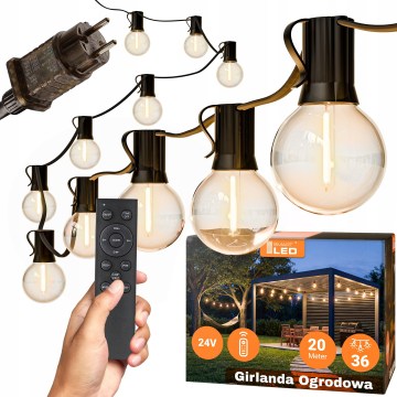 Șir decorativ LED reglabil pentru exterior 36xE12/1W/24/230V 22,35 m IP65 negru + telecomandă