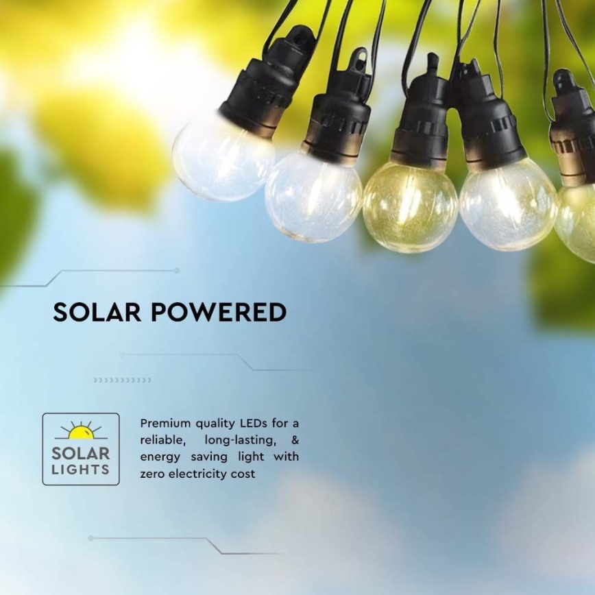 Șir LED solar 10xLED/0,5/4,5V 12 m 3000K IP44 1200 mAh + telecomandă