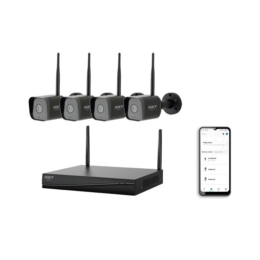 Sistem inteligent de supraveghere cu 4 camere (senzor 2K+, 12V, IP65, Wi‑Fi, compatibil Tuya)