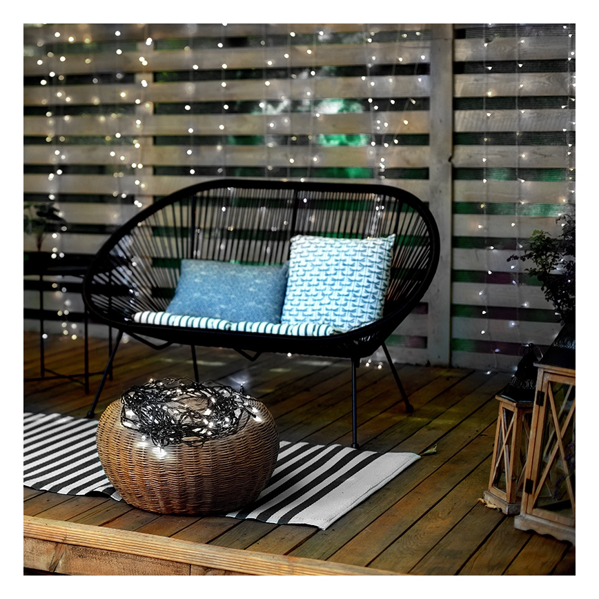 Ghirlandă LED pentru exterior, 100 LED, 8 funcții, 13 m, IP44, alb rece