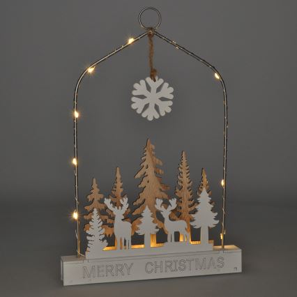 Decorațiune de Crăciun LED cu pădure și cerbi, alimentată cu 2 baterii AA