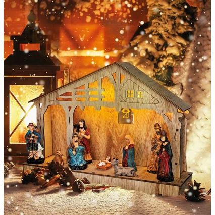 Decorațiune de Crăciun LED cu ieslea LED/2xAA