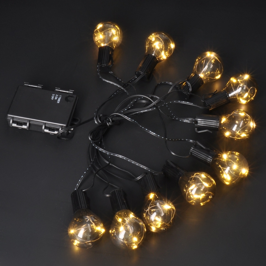 Ghirlandă LED decorativă pentru exterior, 10x LED, alimentare 3x AA, 3 m, IP44, alb cald