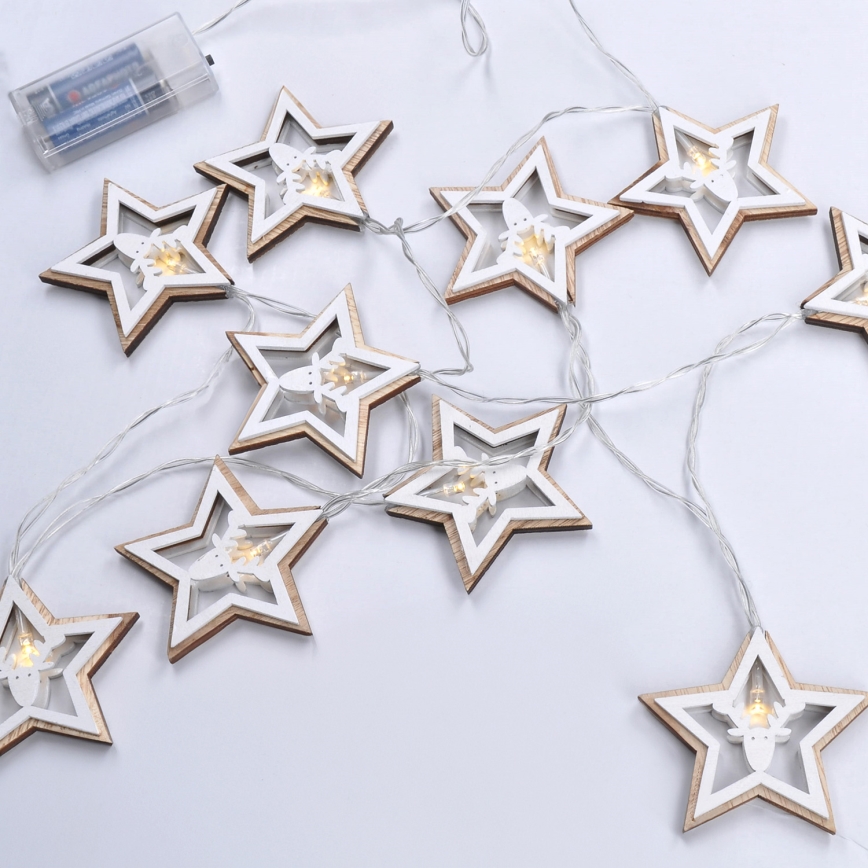 Ghirlandă LED, 10x LED, 1,8 m, alimentare 2x AA, alb cald