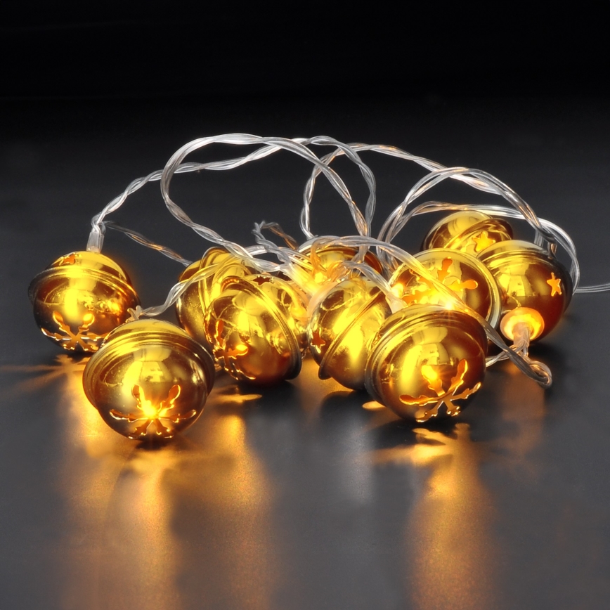 Ghirlandă LED cu 10 LED, alimentare 2xAA, alb cald, 1,8 m, clopoței