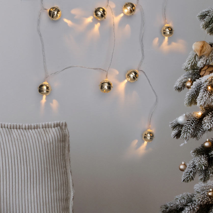 Ghirlandă LED cu 10 LED, alimentare 2xAA, alb cald, 1,8 m, clopoței