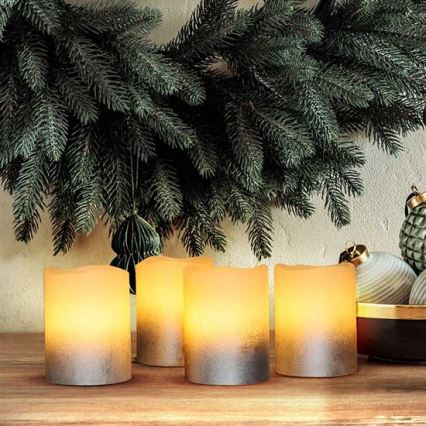 Set 4 lumânări LED din ceară naturală, 1x CR2032, alb cald