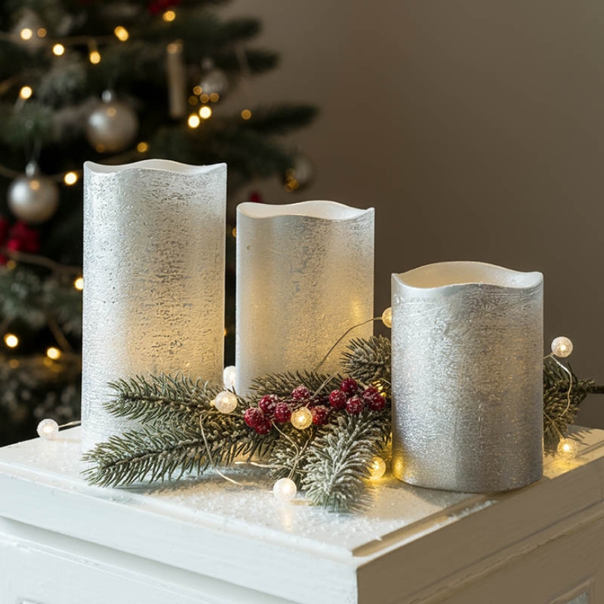 Set 3 lumânări LED, alb cald, alimentare 3x AAA