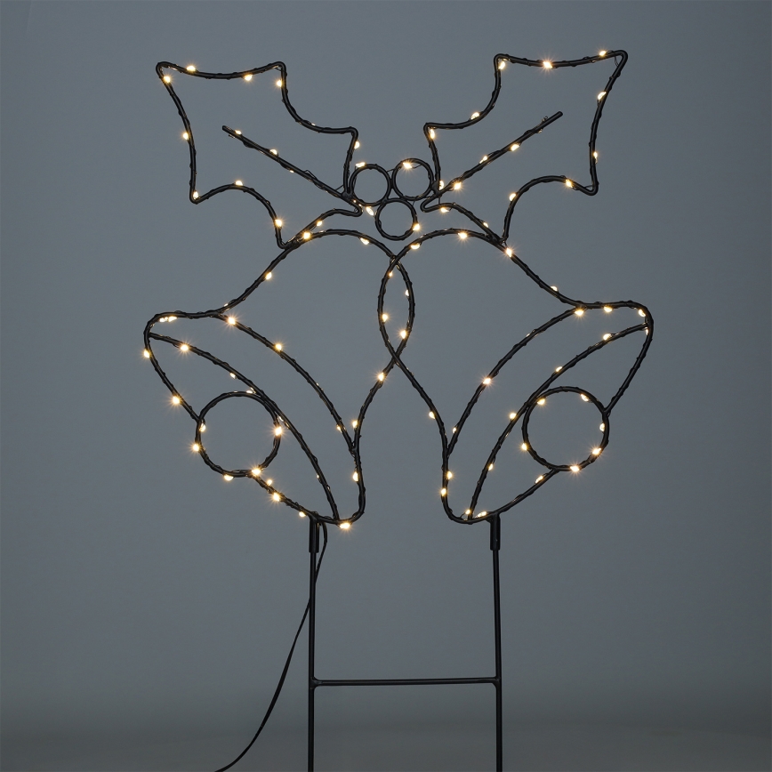 Decorațiune LED de Crăciun pentru exterior, 100xLED/3xAA, IP44, alb cald, clopoței