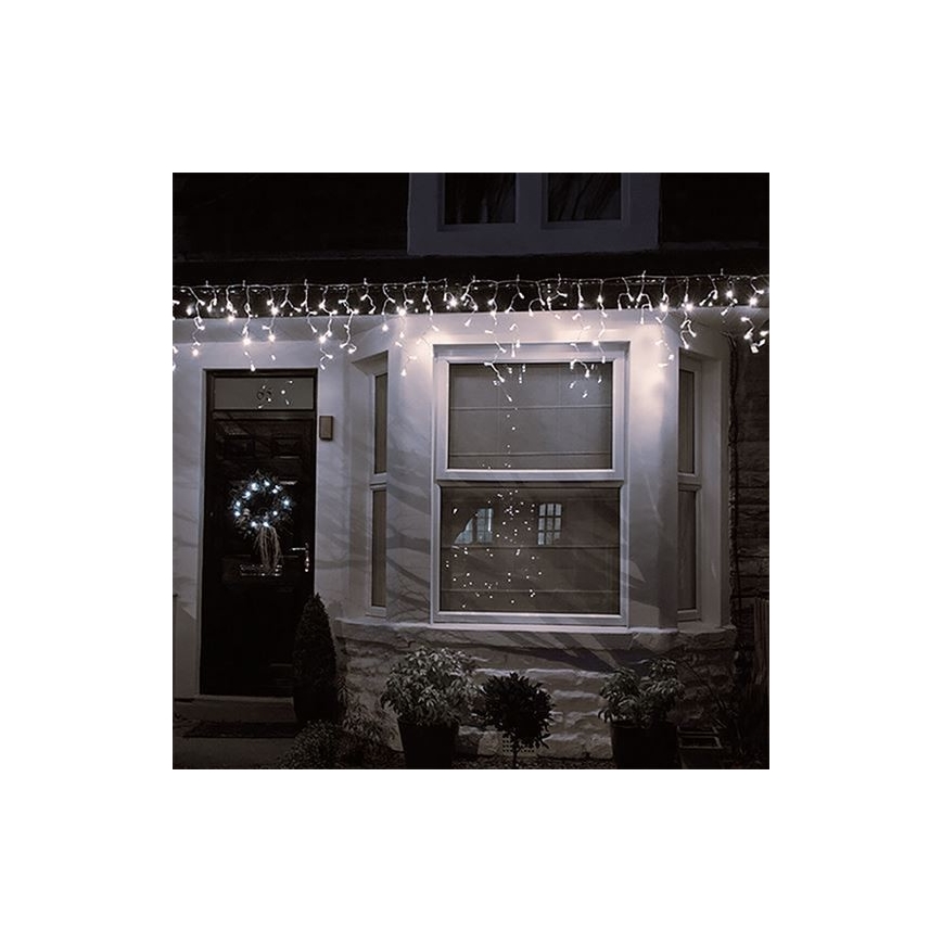 Perdea luminoasă LED pentru exterior, 120 LED, 8 funcții, 9 m, IP44, alb cald