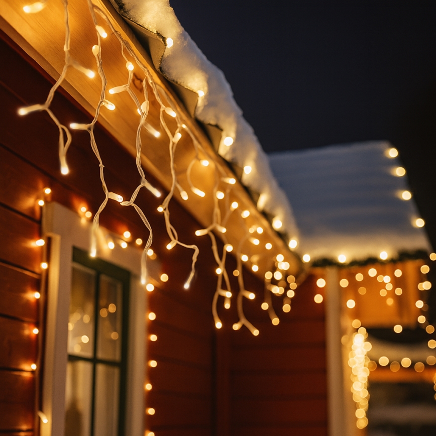 Perdea luminoasă LED de exterior 360 LED / 8 funcții, 15 m, IP44, alb cald