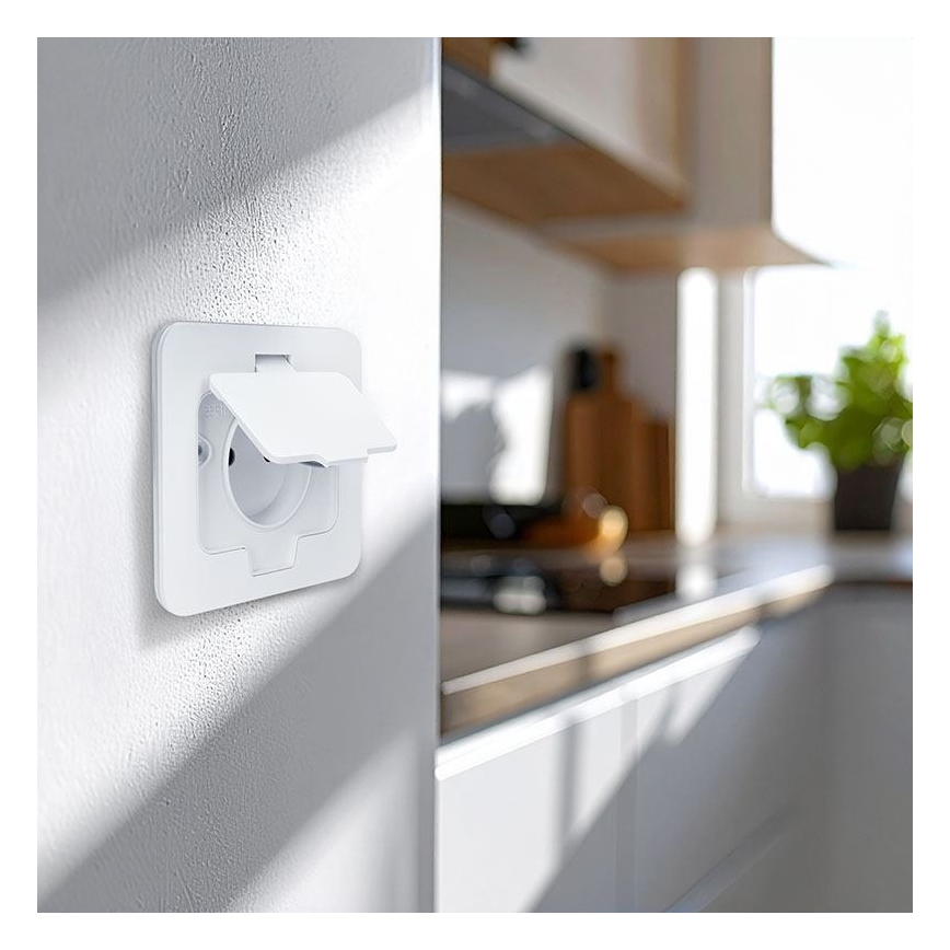 Priză de pardoseală încastrată pentru exterior IP55, albă, dreptunghiulară