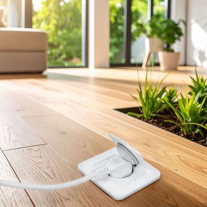 Priză de pardoseală încastrată pentru exterior IP55, albă, dreptunghiulară