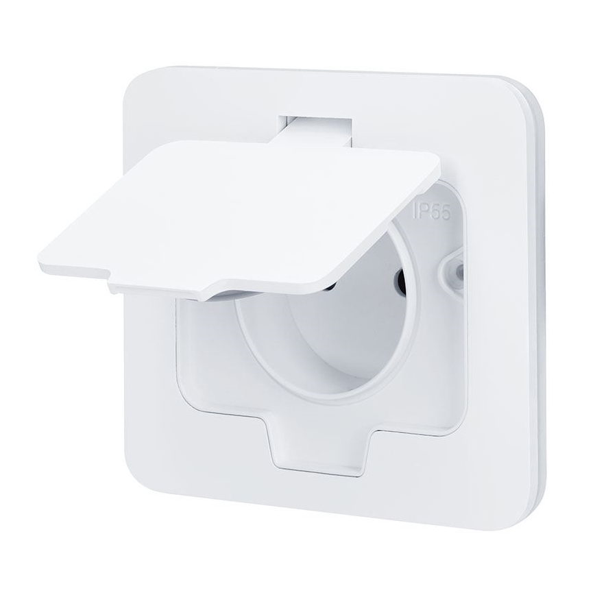 Priză de pardoseală încastrată pentru exterior IP55, albă, dreptunghiulară
