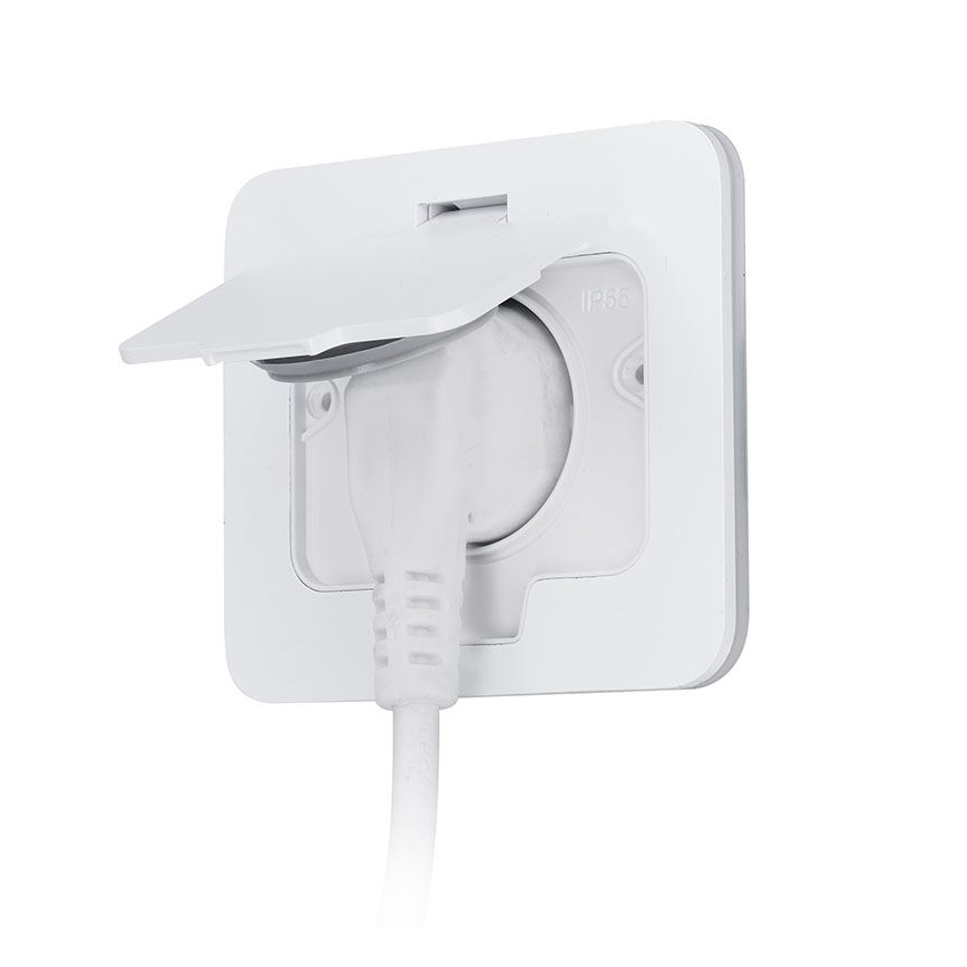 Priză de pardoseală încastrată pentru exterior IP55, albă, dreptunghiulară