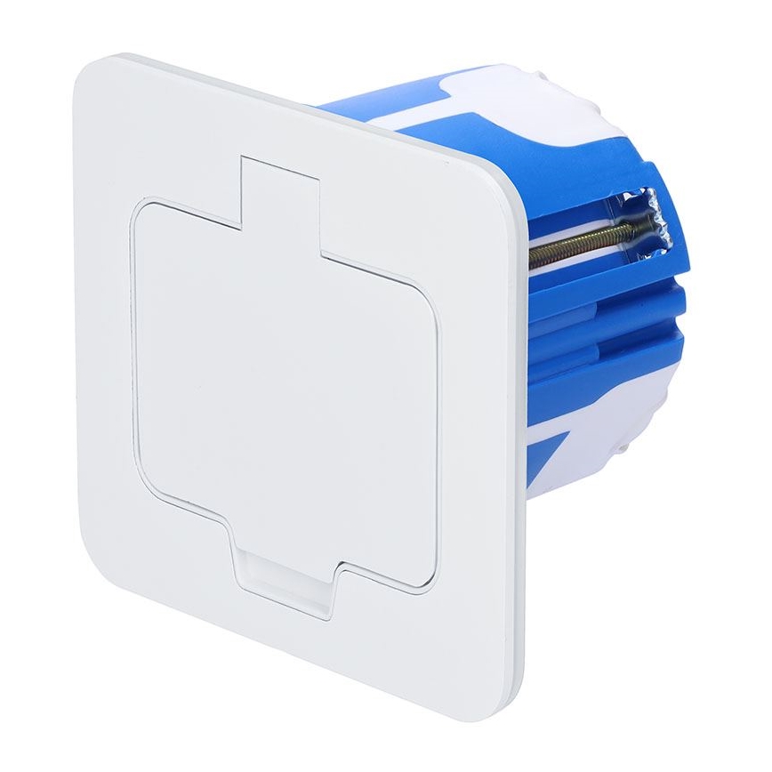 Priză de pardoseală încastrată pentru exterior IP55, albă, dreptunghiulară