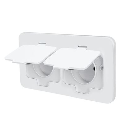 Priză dublă încastrabilă pentru pardoseală, IP55, albă, dreptunghiulară