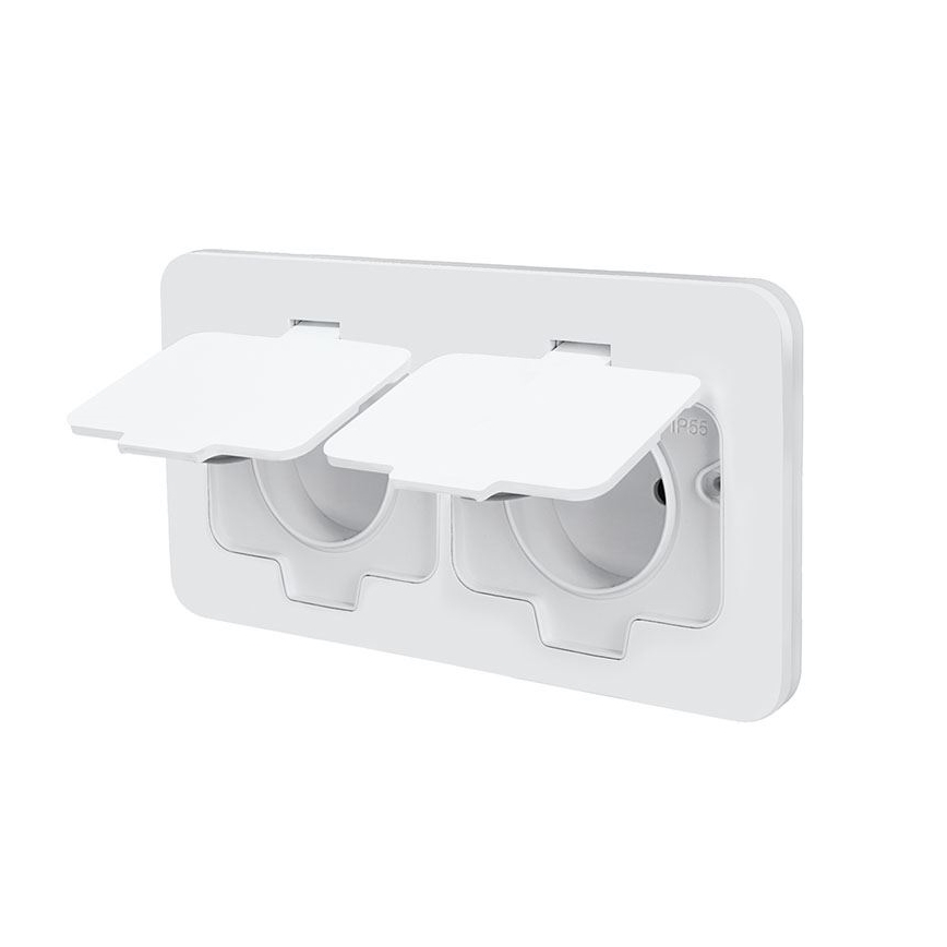 Priză dublă încastrabilă pentru pardoseală, IP55, albă, dreptunghiulară