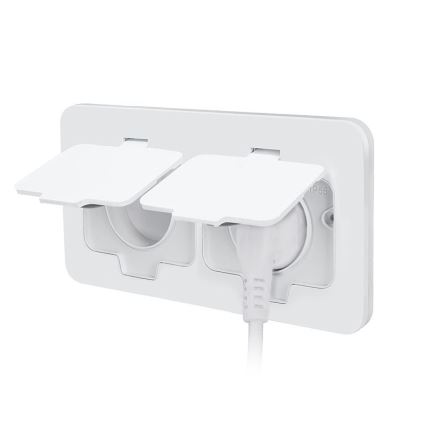 Priză dublă încastrabilă pentru pardoseală, IP55, albă, dreptunghiulară