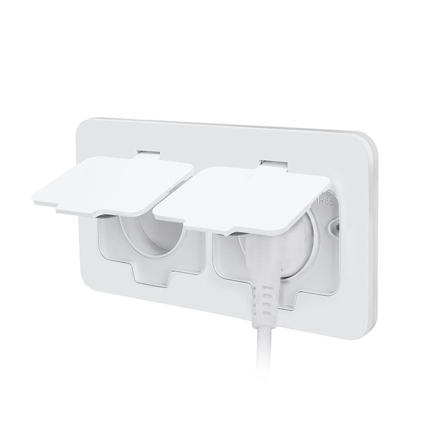 Priză dublă încastrabilă pentru pardoseală, IP55, albă, dreptunghiulară