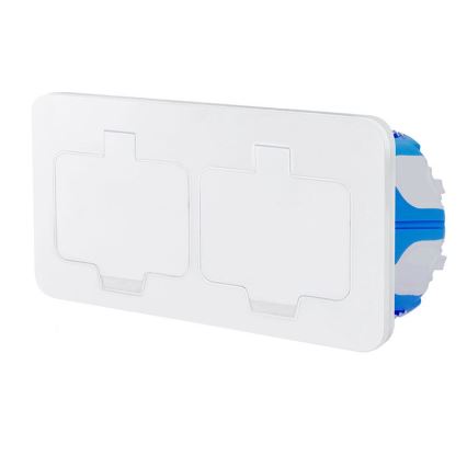 Priză dublă încastrabilă pentru pardoseală, IP55, albă, dreptunghiulară