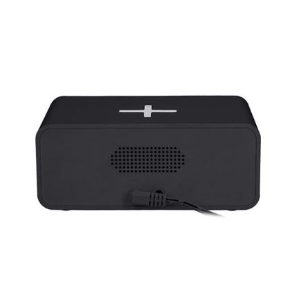 Ceas digital cu încărcător wireless Qi, alimentare 230 V și baterie CR2032, negru