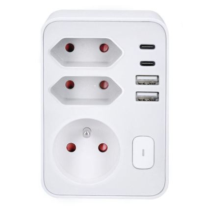 Priză multiplă 1x16A + 2x2,5A cu încărcător 2x USB (A+C), albă