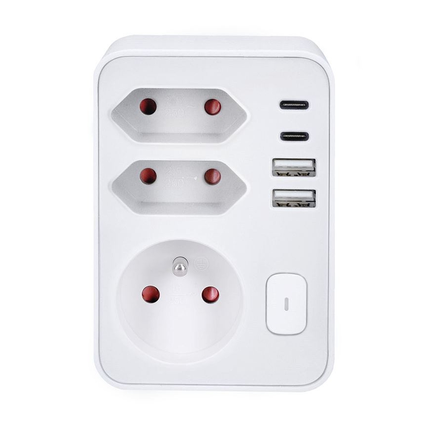 Priză multiplă 1x16A + 2x2,5A cu încărcător 2x USB (A+C), albă