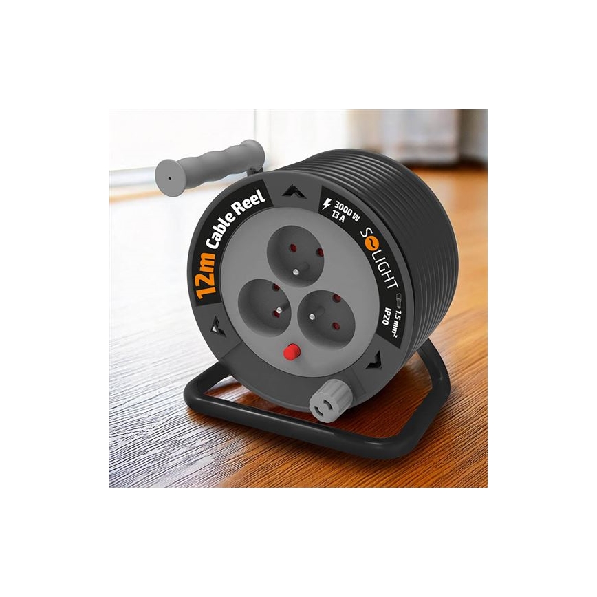 Prelungitor pe tambur, 3 prize, 12 m