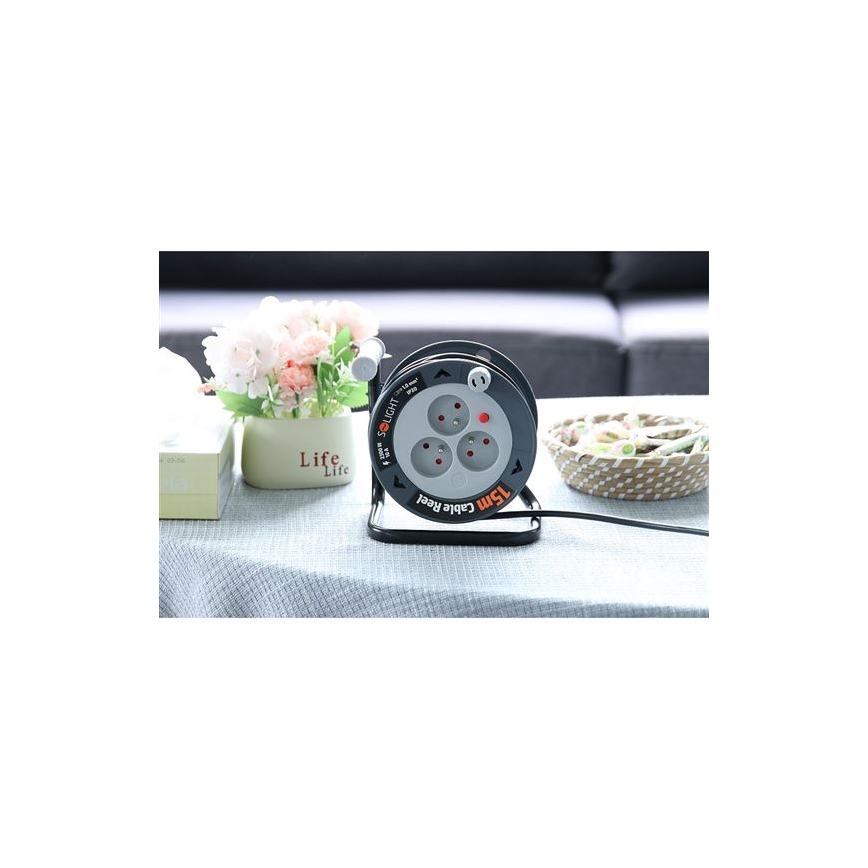 Prelungitor pe tambur cu 3 prize, 12 m