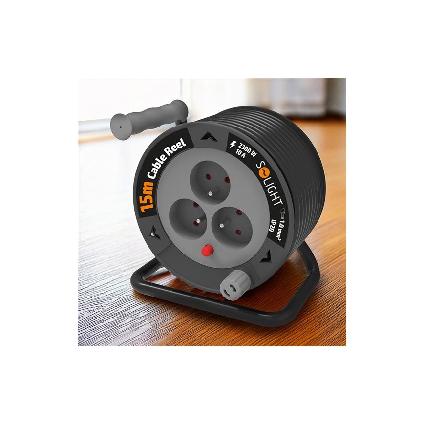 Prelungitor pe tambur cu 3 prize, 12 m