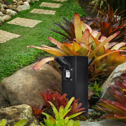 Stâlp exterior cu prize 2x 230V IP44, negru, dreptunghiular