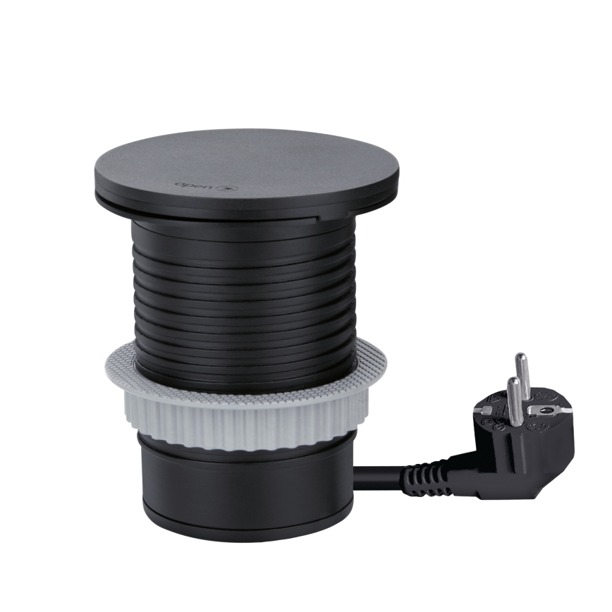 Priză încastrabilă cu încărcare wireless 10W, 1x priză + USB A+C, neagră