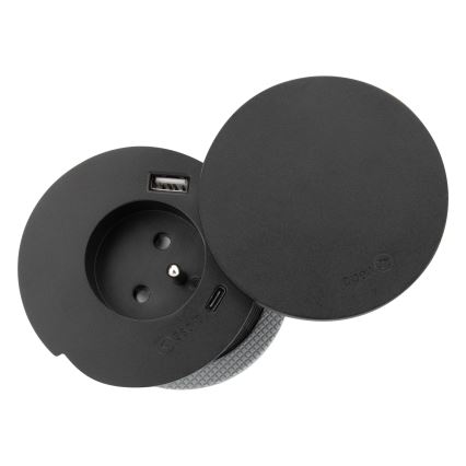 Priză încastrabilă cu încărcare wireless 10W, 1x priză + USB A+C, neagră