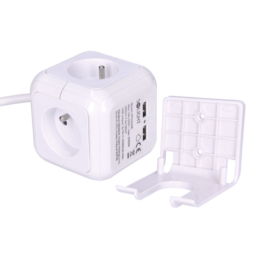 Prelungitor priză 4x230V/2xUSB 5V, 2m