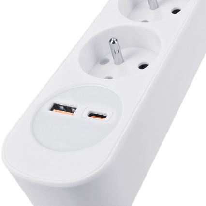 Prelungitor cu întrerupător 5Z și încărcare USB A+C, 3 m