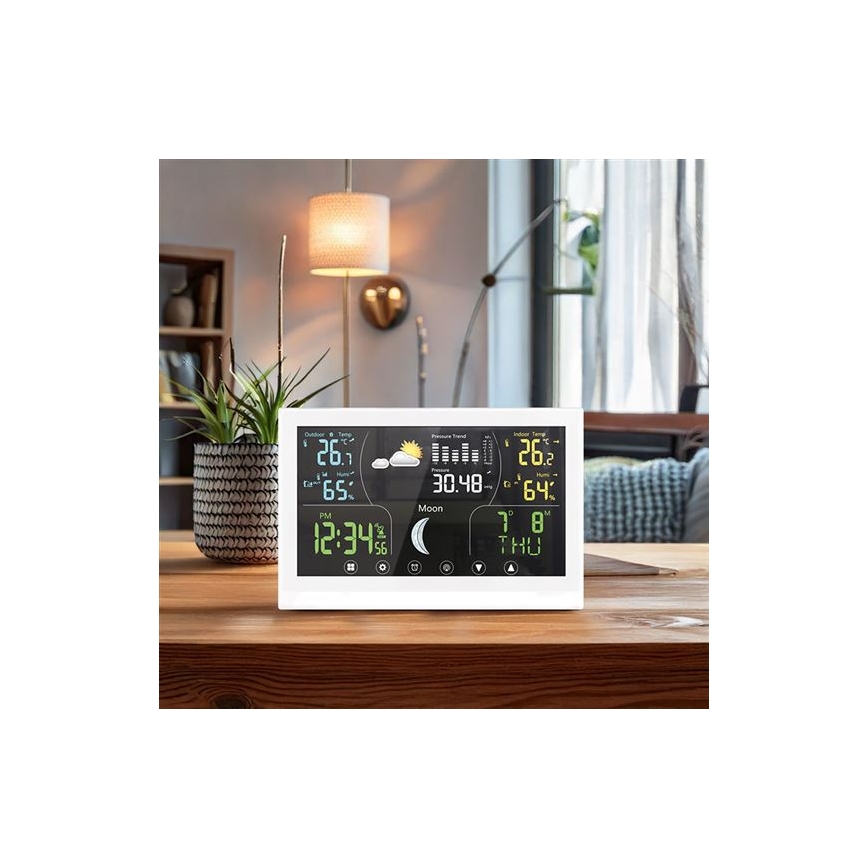 Stație meteo cu ecran color, 5V/2xAAA, albă