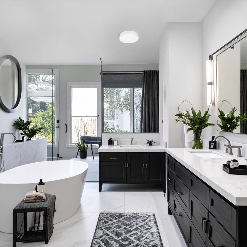 Panou LED 2 în 1 aplicat/încastrabil, 12 W, 230 V, selectabil 3000/4000/6000 K, Ø17 cm, IP54, alb