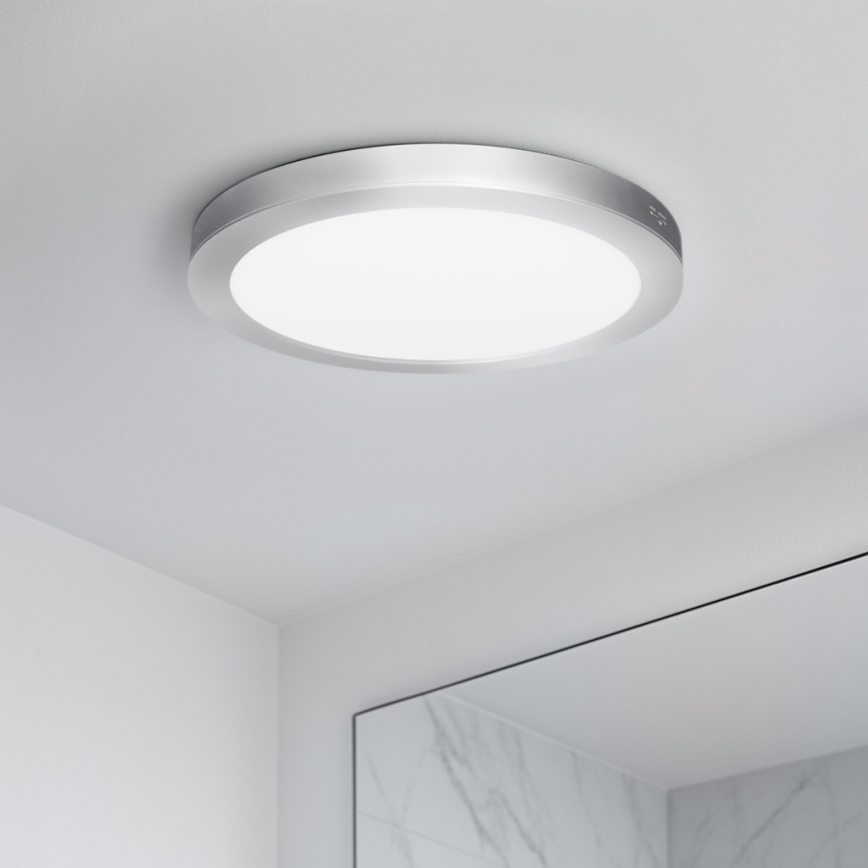 Panou LED 2în1 pentru montaj aparent/încastrat, 18W, 230V, 3000/4000/6000K, Ø 22,5 cm, IP54, argintiu