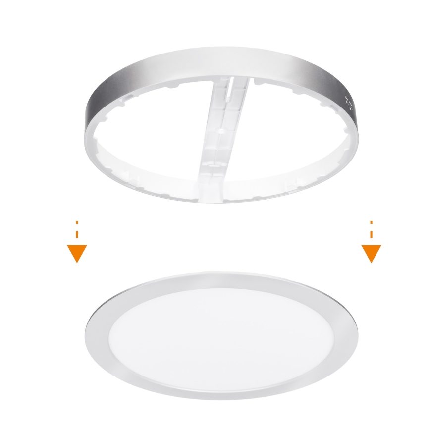 Panou LED 2în1 pentru montaj aparent/încastrat, 18W, 230V, 3000/4000/6000K, Ø 22,5 cm, IP54, argintiu