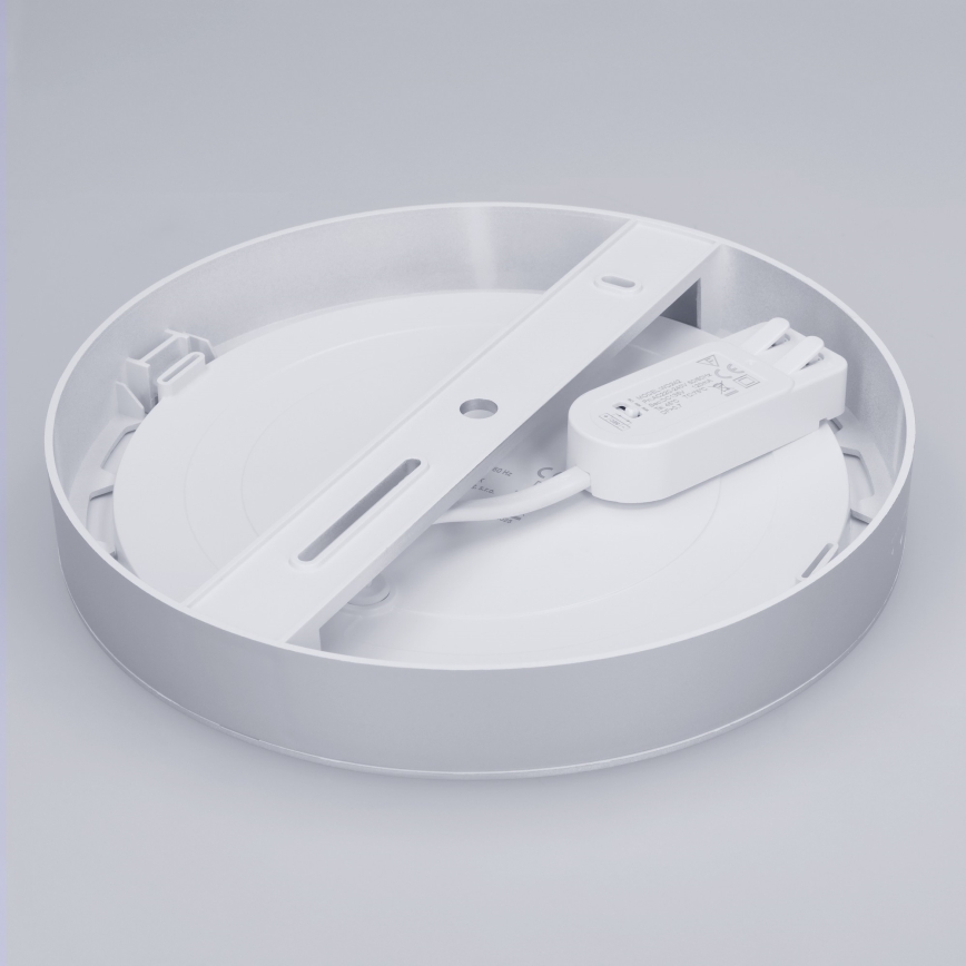 Panou LED 2în1 pentru montaj aparent/încastrat, 18W, 230V, 3000/4000/6000K, Ø 22,5 cm, IP54, argintiu