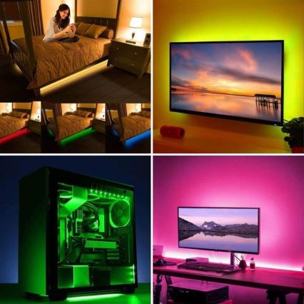 Banda LED RGB reglabilă pentru TV LED/6W/5V Wi-Fi Tuya + telecomandă 0,5m