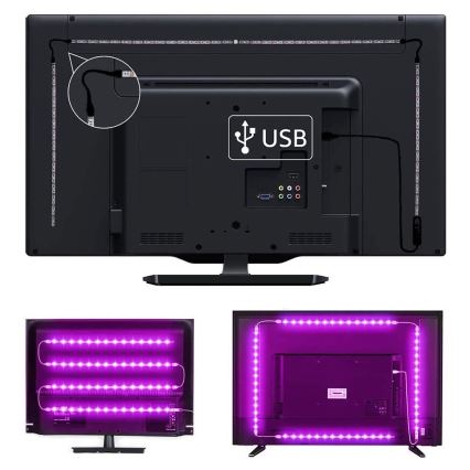 Banda LED RGB reglabilă pentru TV LED/6W/5V Wi-Fi Tuya + telecomandă 0,5m