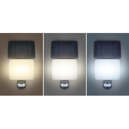 Proiector solar LED cu senzor de mișcare LED/11W/3,7V 4400mAh 3000K/4000K/6500K IP54