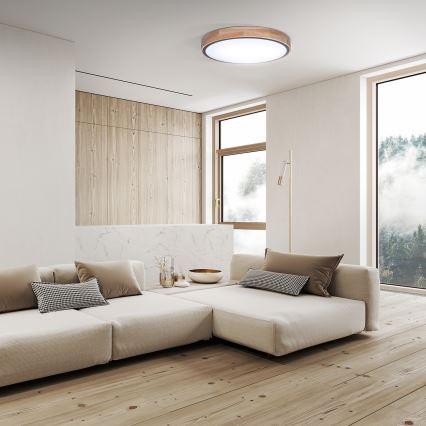 Plafonieră LED dimabilă IRON OAK, 48 W, 230 V, 3000–6500K, stejar, Ø 40 cm + telecomandă