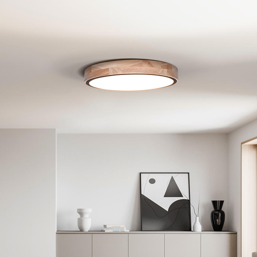 Plafonieră LED dimabilă IRON OAK, 48 W, 230 V, 3000–6500K, stejar, Ø 40 cm + telecomandă