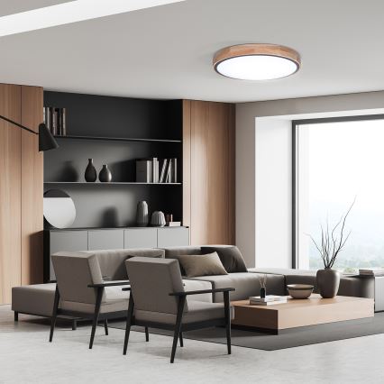 Plafonieră LED dimabilă IRON OAK, 48 W, 230 V, 3000–6500K, stejar, Ø 40 cm + telecomandă