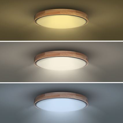 Plafonieră LED dimabilă IRON OAK, 48 W, 230 V, 3000–6500K, stejar, Ø 40 cm + telecomandă