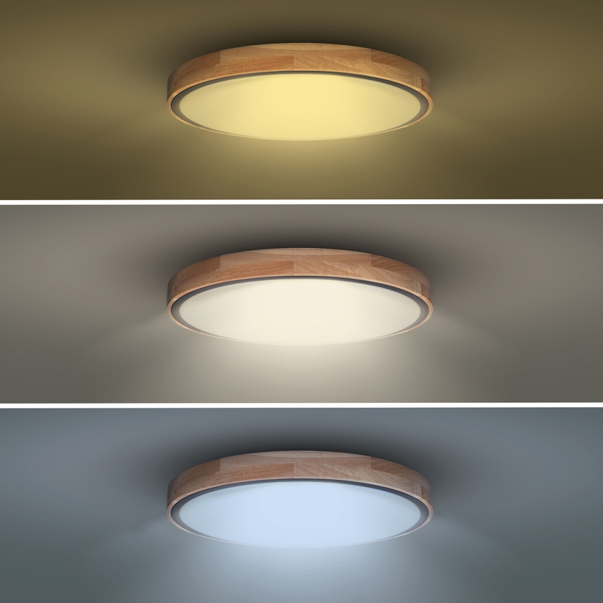 Plafonieră LED dimabilă IRON OAK, 48 W, 230 V, 3000–6500K, stejar, Ø 40 cm + telecomandă